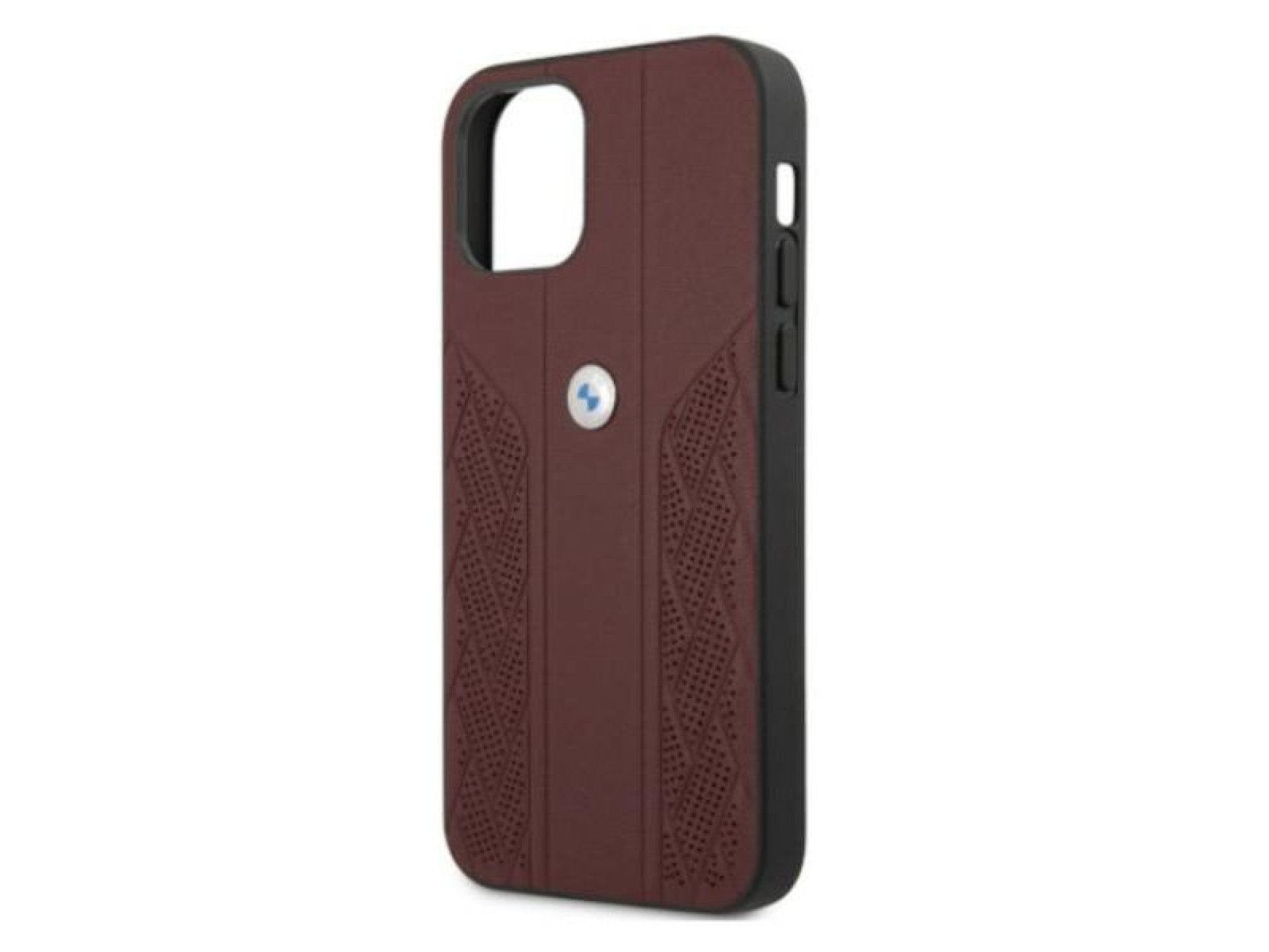 Capa BMW em couro perfurado com curvatura para iPhone 12 Pro Max - Vermelha