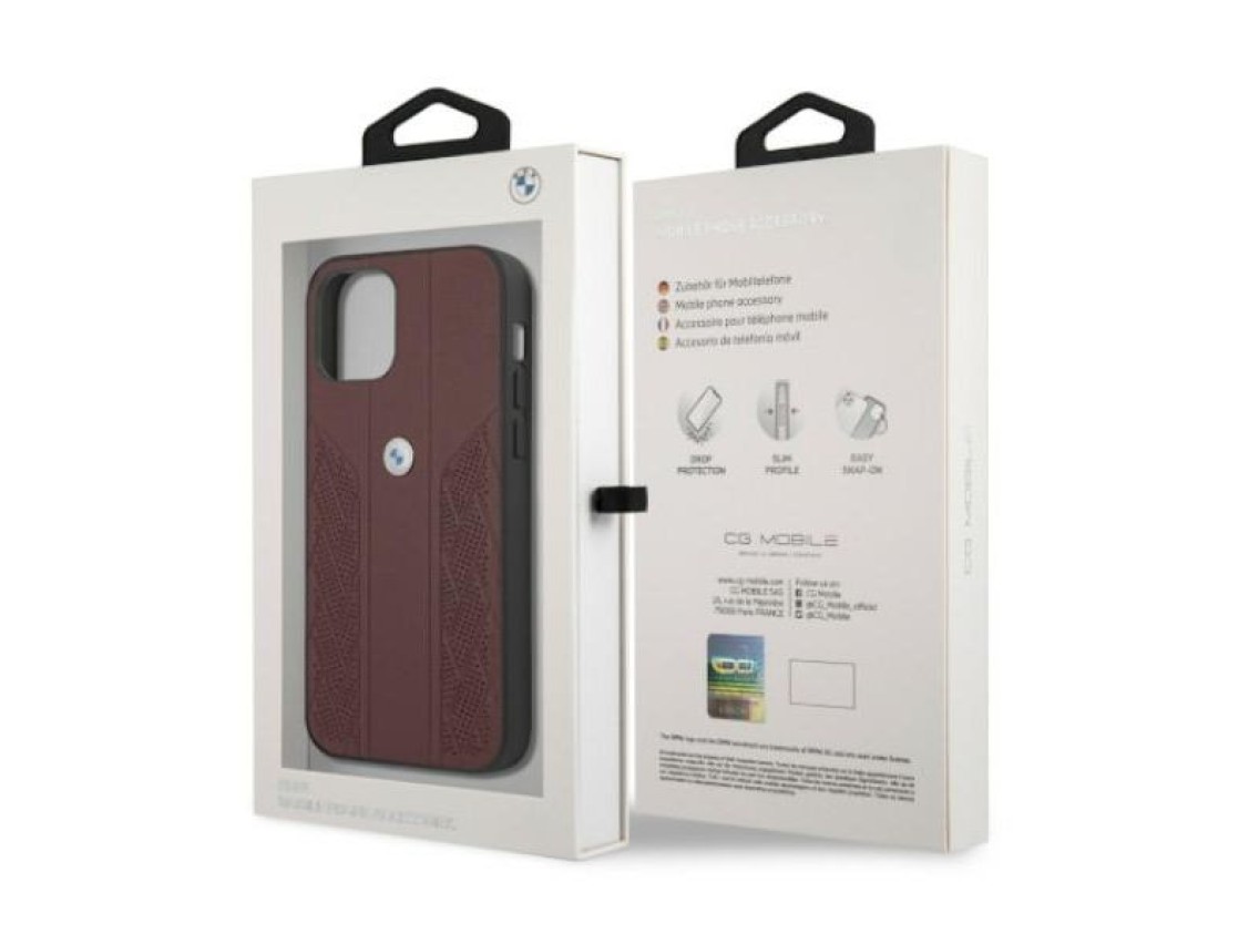 Capa BMW em couro perfurado com curvatura para iPhone 12 Pro Max - Vermelha