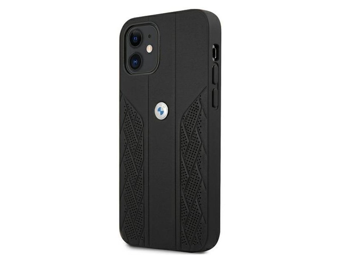 Funda BMW de cuero curvada perforada para iPhone 12 mini - Negra