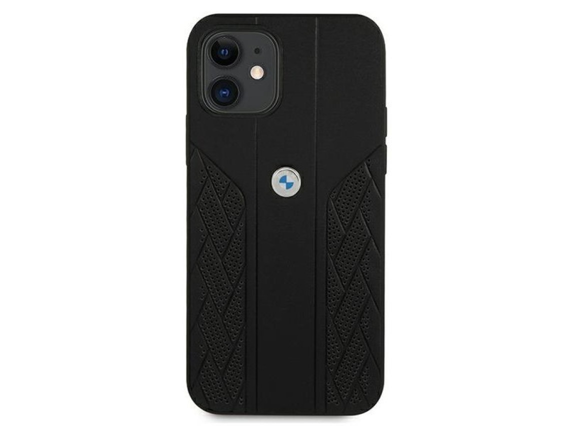 Funda BMW de cuero curvada perforada para iPhone 12 mini - Negra