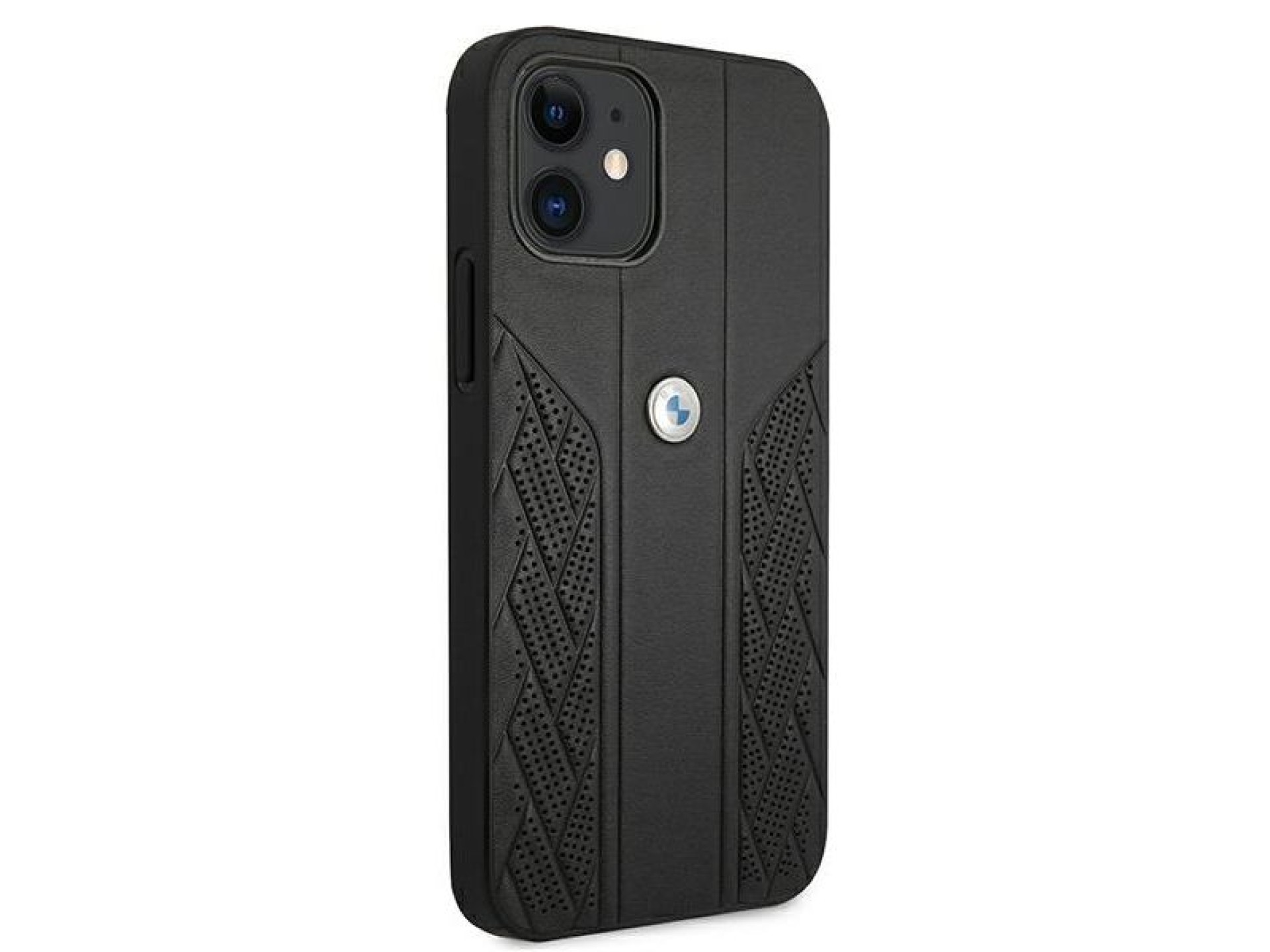 Funda BMW de cuero curvada perforada para iPhone 12 mini - Negra