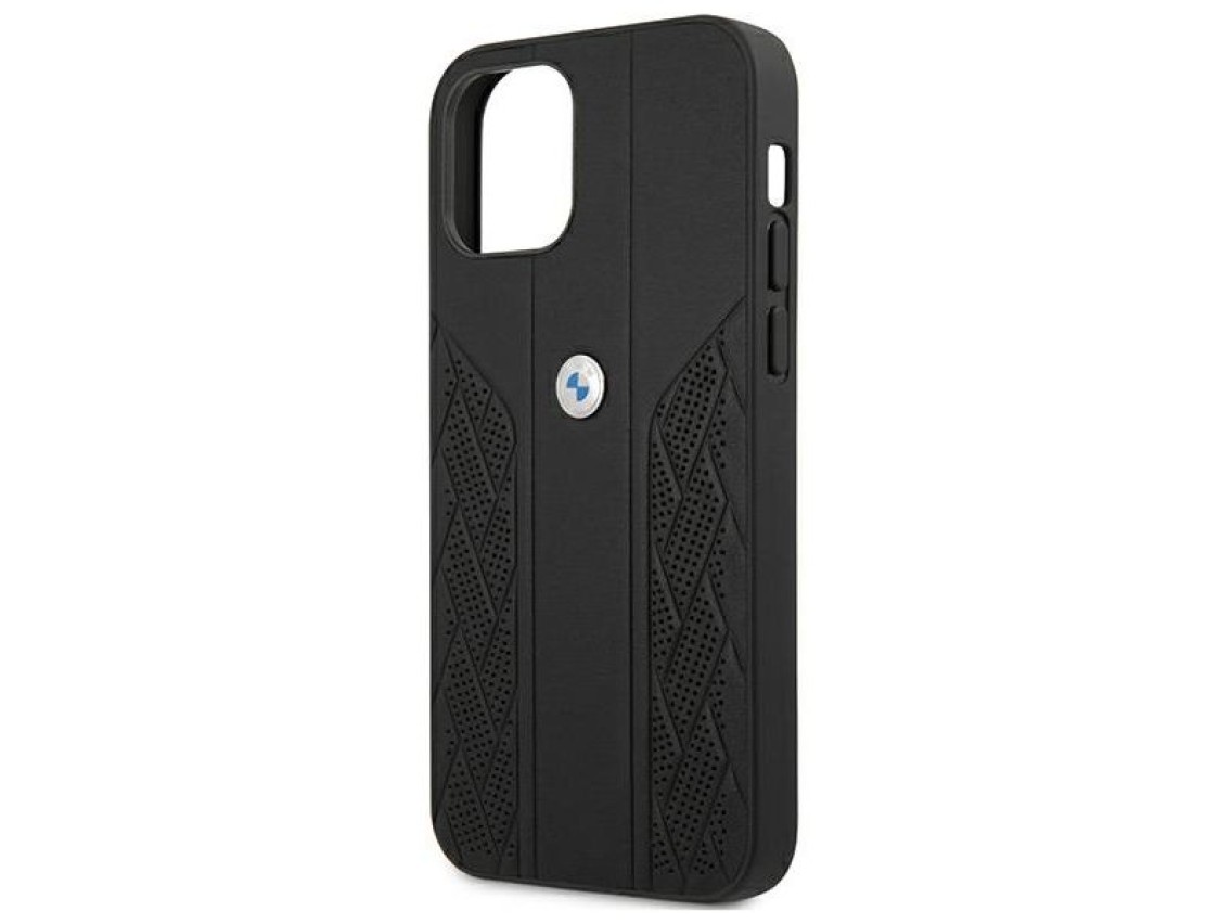 Funda BMW de cuero curvada perforada para iPhone 12 mini - Negra