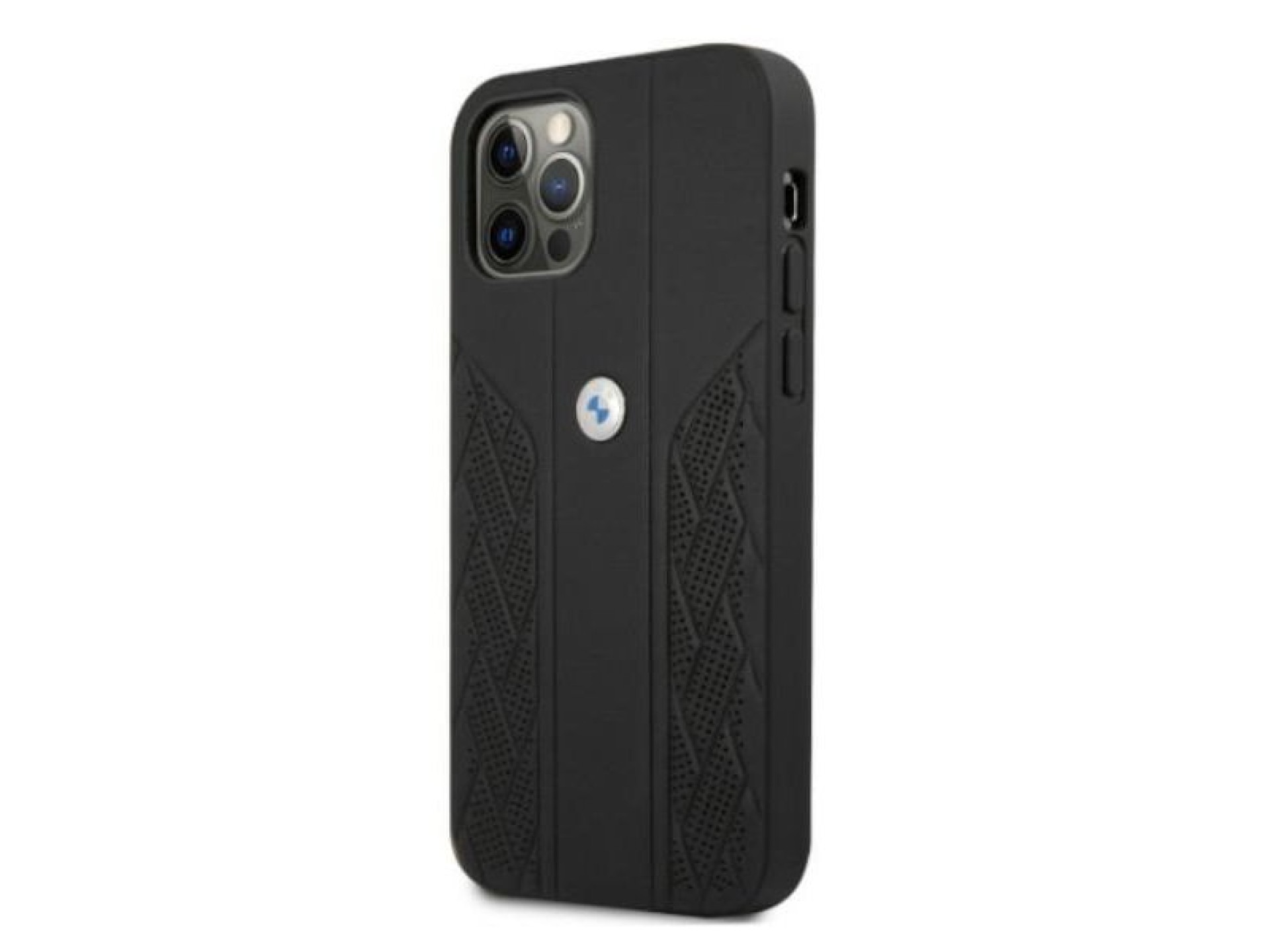 Capa BMW em couro perfurado com curvatura para iPhone 12 / iPhone 12 Pro - Preta