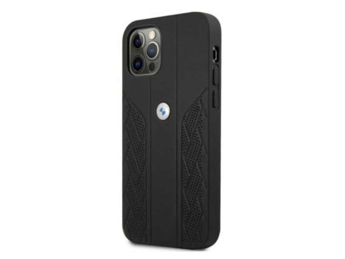 Capa BMW em couro perfurado com curvatura para iPhone 12 / iPhone 12 Pro - Preta