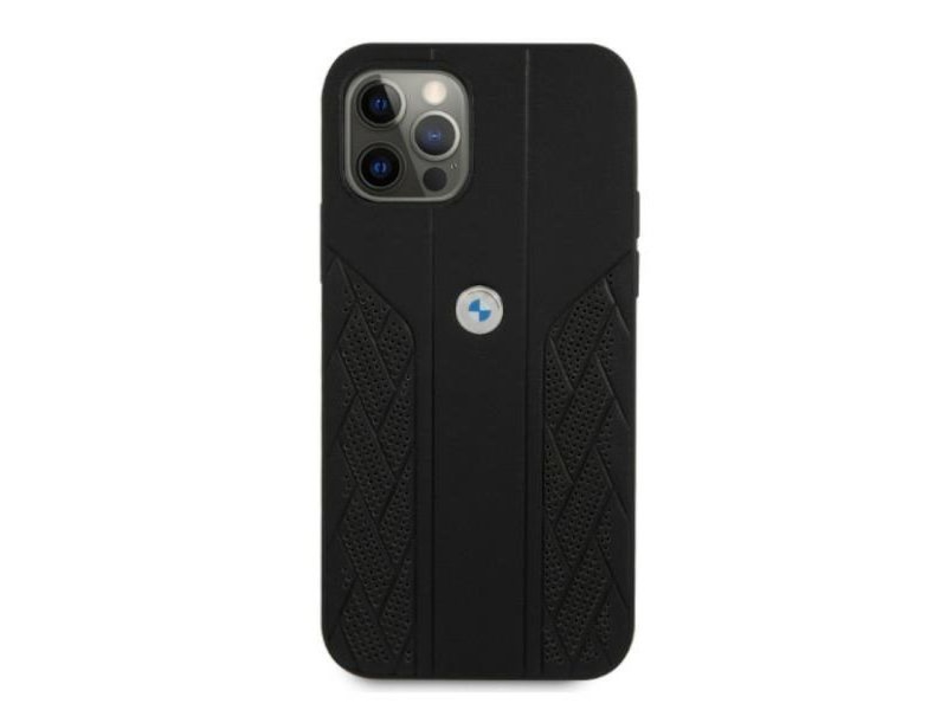 Capa BMW em couro perfurado com curvatura para iPhone 12 / iPhone 12 Pro - Preta