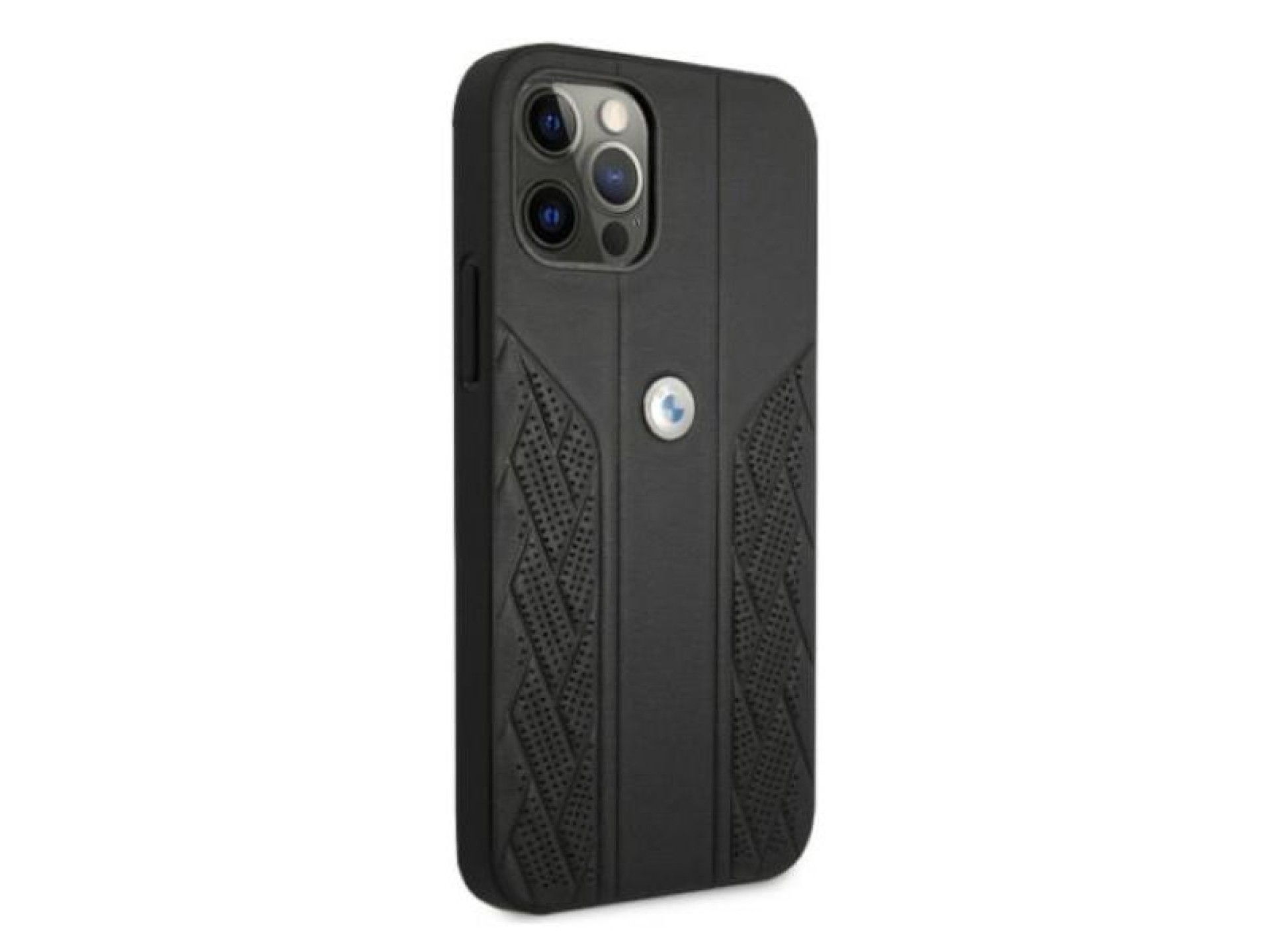 Capa BMW em couro perfurado com curvatura para iPhone 12 / iPhone 12 Pro - Preta