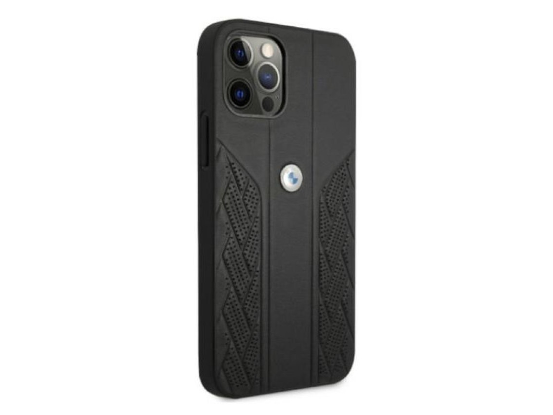 Capa BMW em couro perfurado com curvatura para iPhone 12 / iPhone 12 Pro - Preta