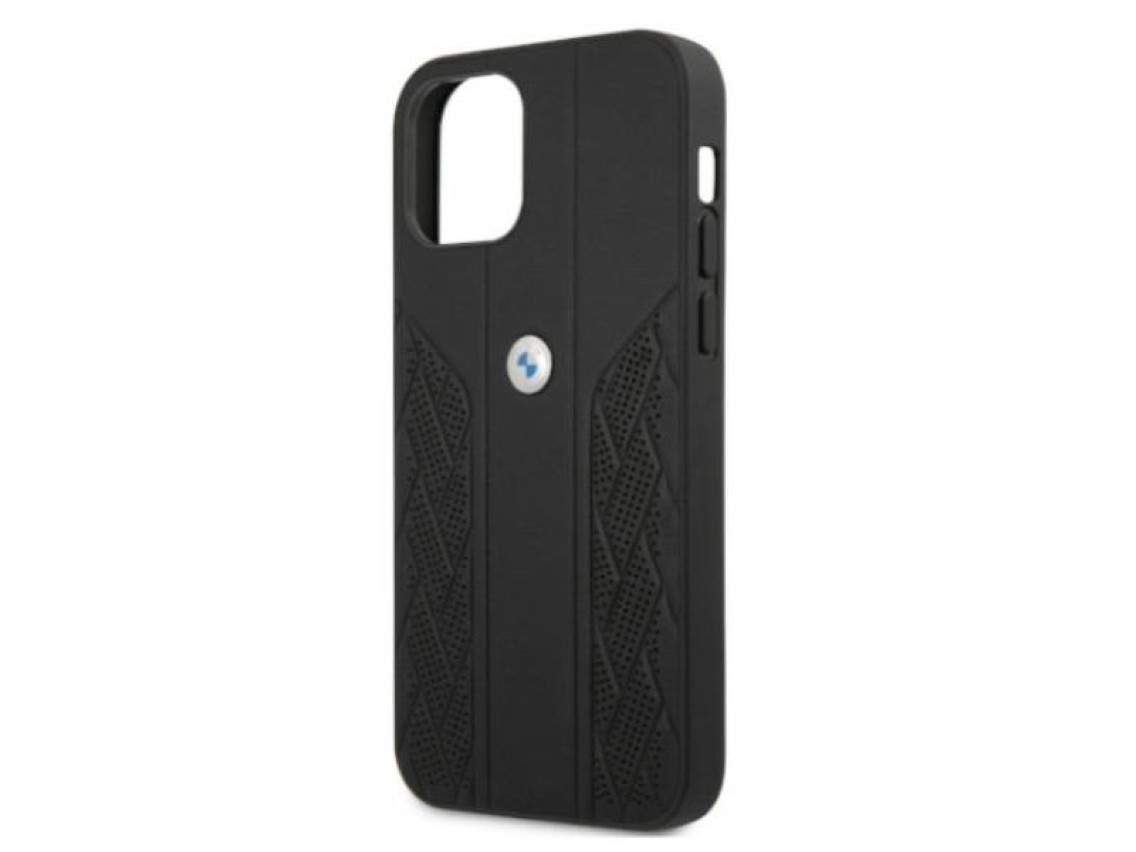 Capa BMW em couro perfurado com curvatura para iPhone 12 / iPhone 12 Pro - Preta