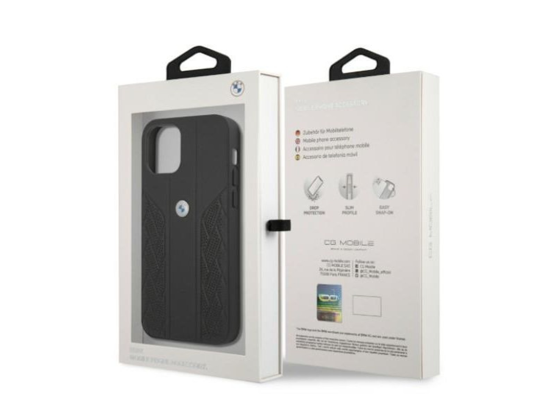 Capa BMW em couro perfurado com curvatura para iPhone 12 / iPhone 12 Pro - Preta