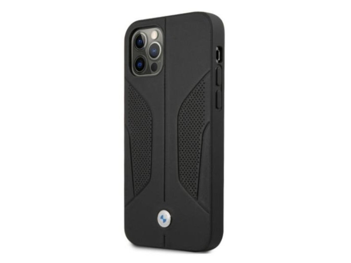 Capa BMW em couro perfurado com laterais para iPhone 12 / iPhone 12 Pro - Preta