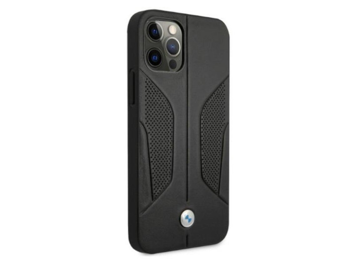 Capa BMW em couro perfurado com laterais para iPhone 12 / iPhone 12 Pro - Preta