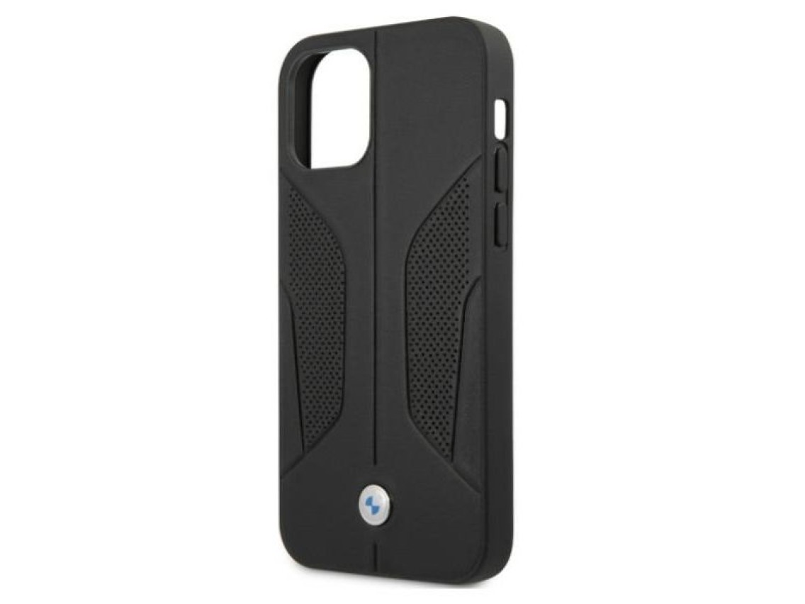 Capa BMW em couro perfurado com laterais para iPhone 12 / iPhone 12 Pro - Preta