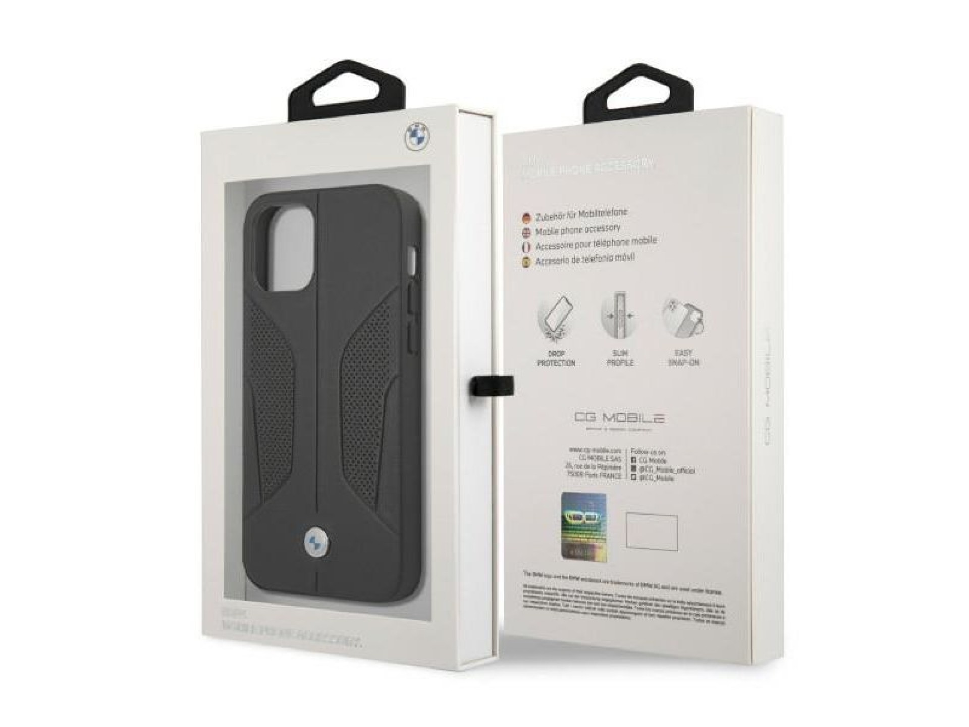 Capa BMW em couro perfurado com laterais para iPhone 12 / iPhone 12 Pro - Preta