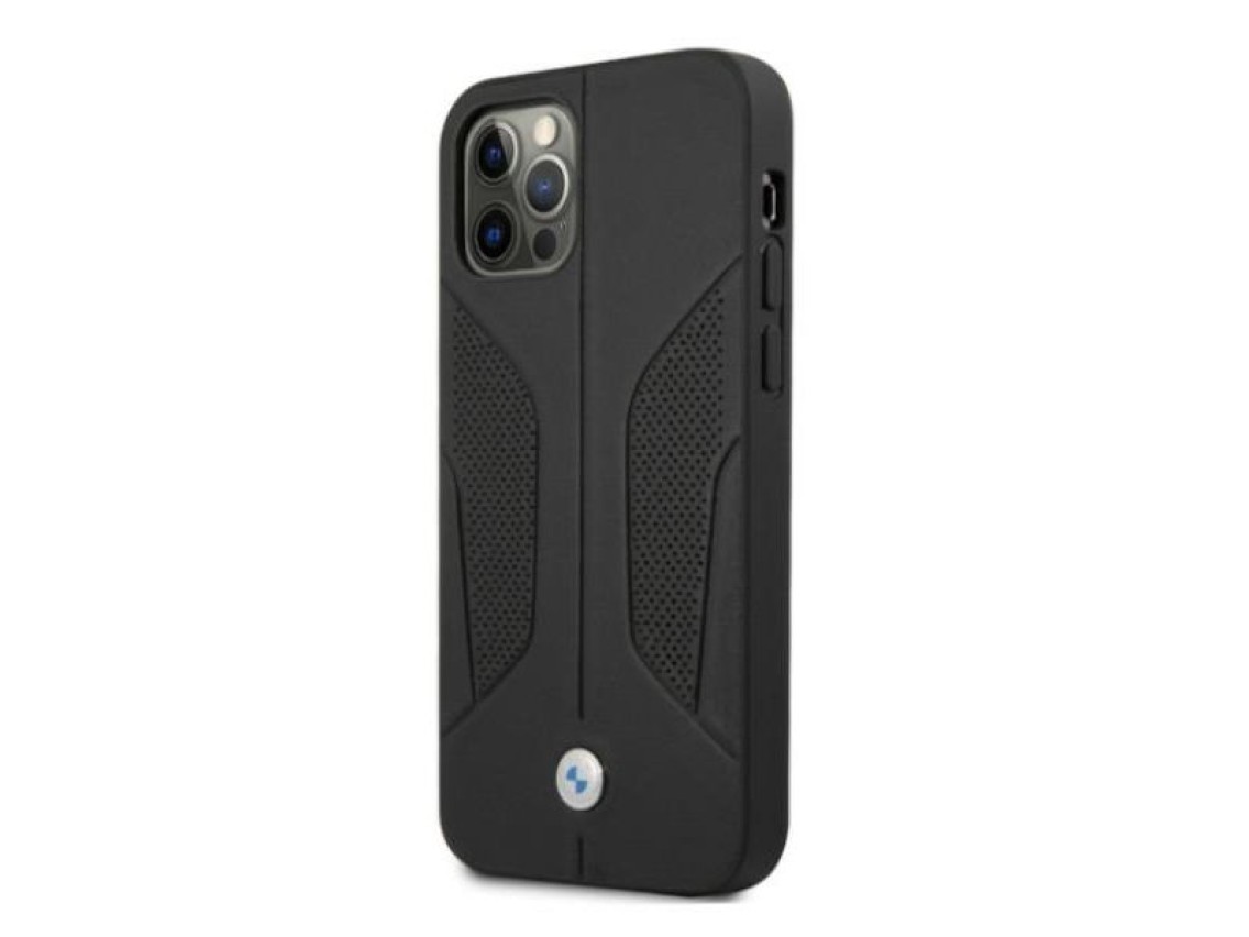 Capa BMW em couro perfurado com laterais para iPhone 12 Pro Max - Preta