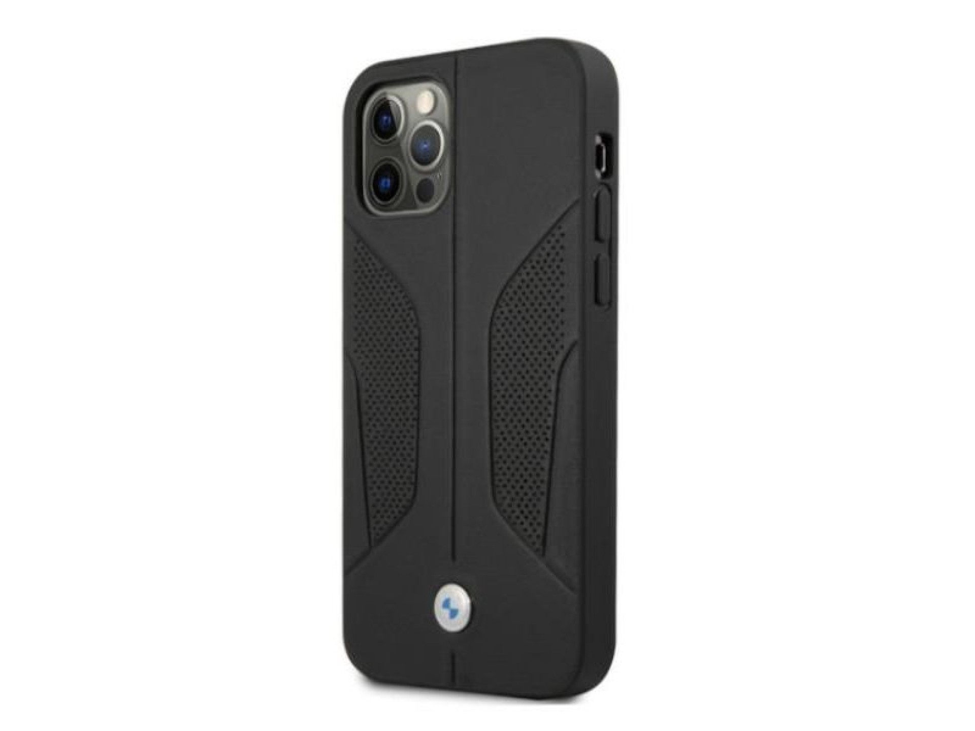 Capa BMW em couro perfurado com laterais para iPhone 12 Pro Max - Preta