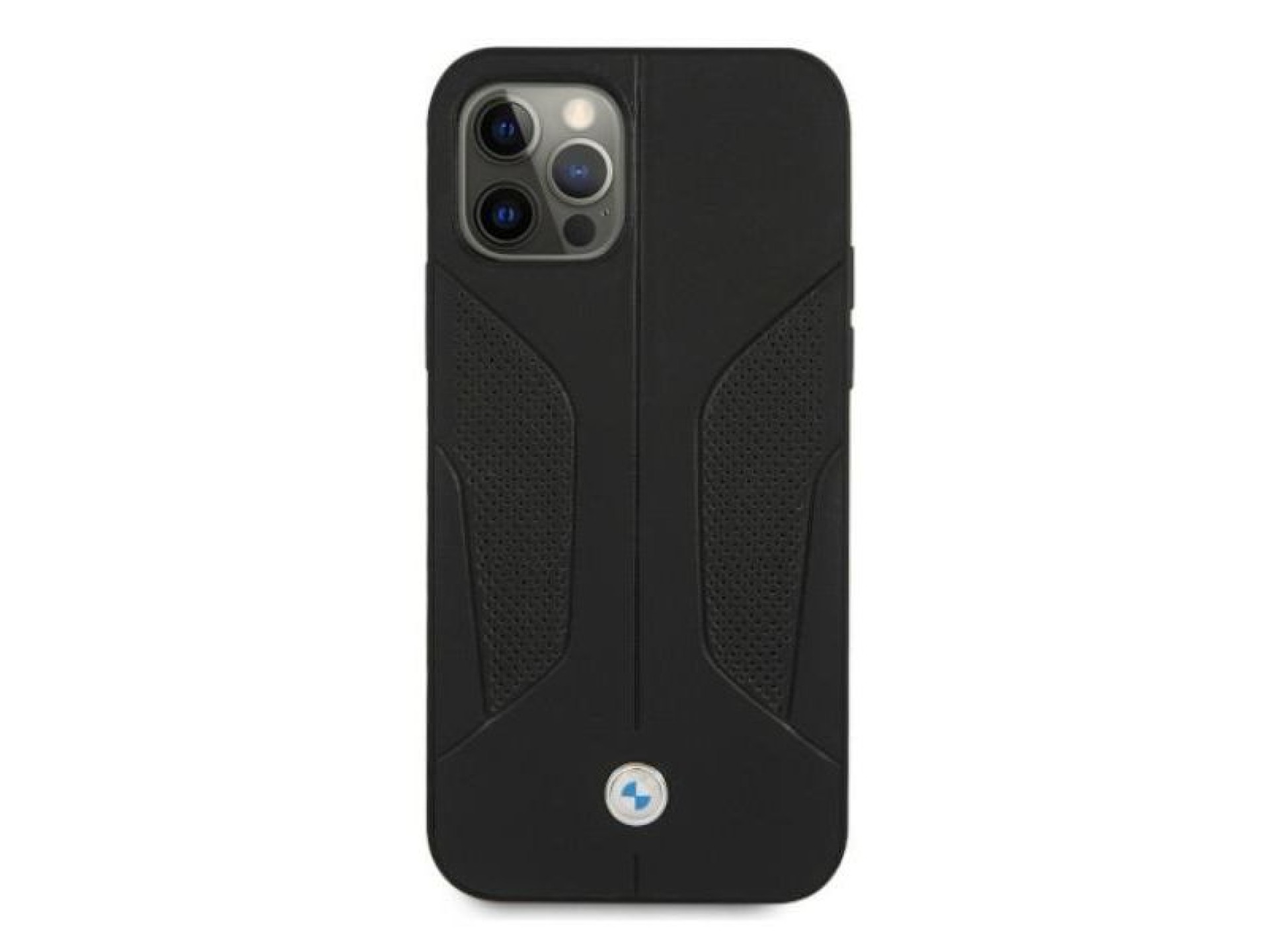 Capa BMW em couro perfurado com laterais para iPhone 12 Pro Max - Preta