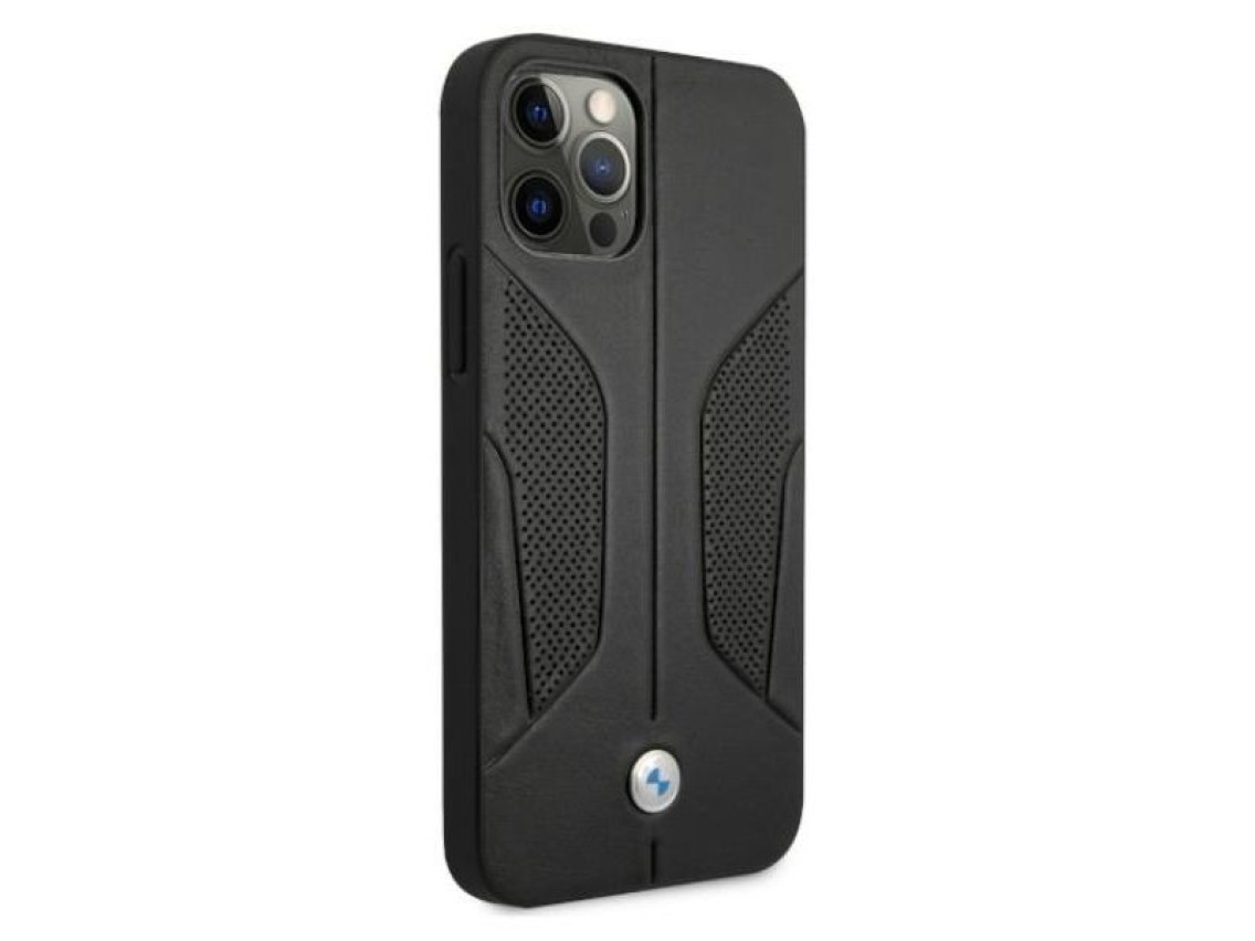Capa BMW em couro perfurado com laterais para iPhone 12 Pro Max - Preta