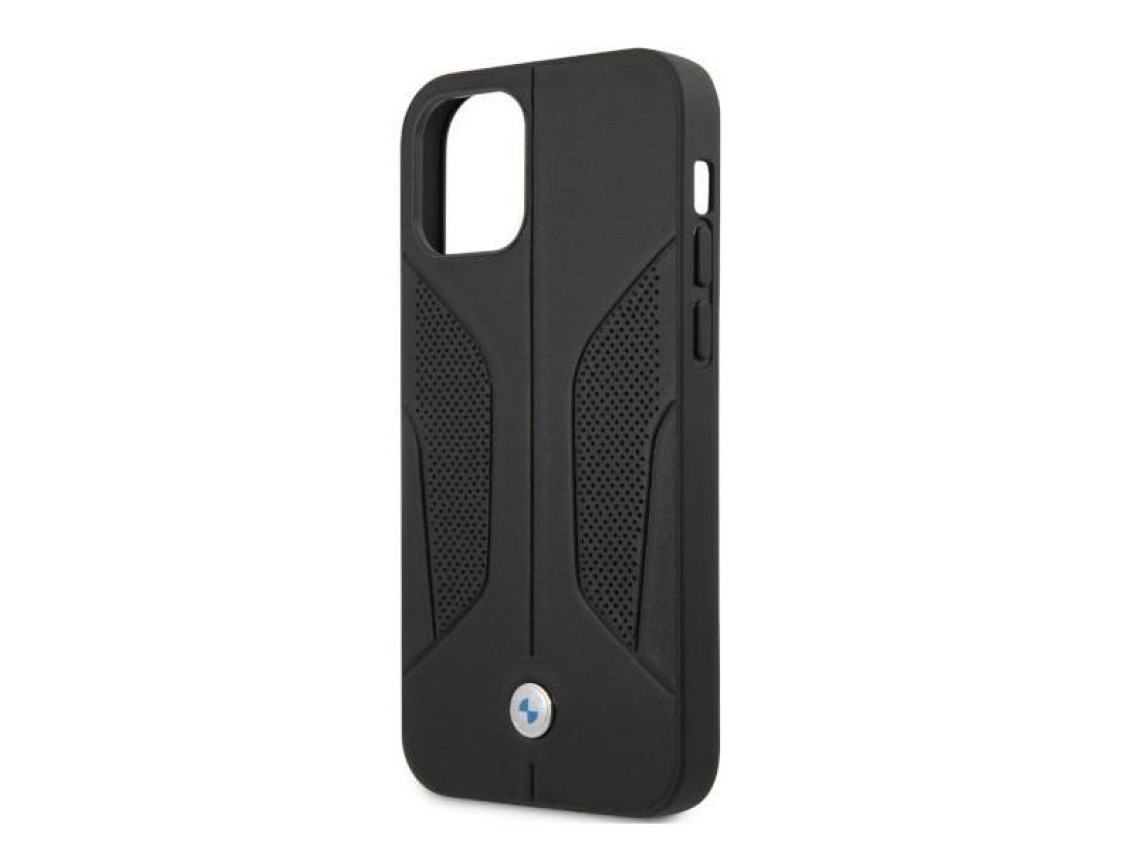 Capa BMW em couro perfurado com laterais para iPhone 12 Pro Max - Preta