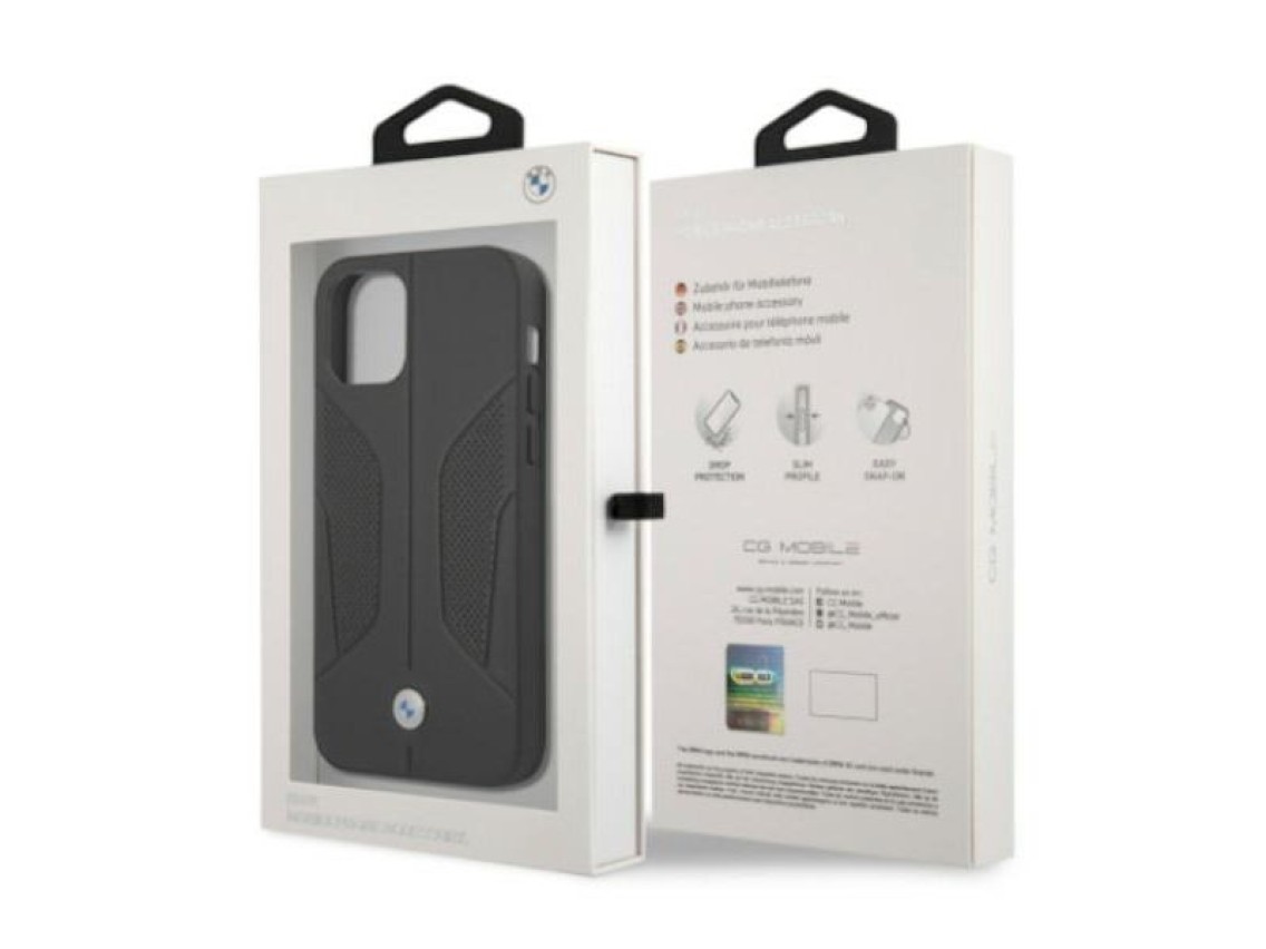 Capa BMW em couro perfurado com laterais para iPhone 12 Pro Max - Preta