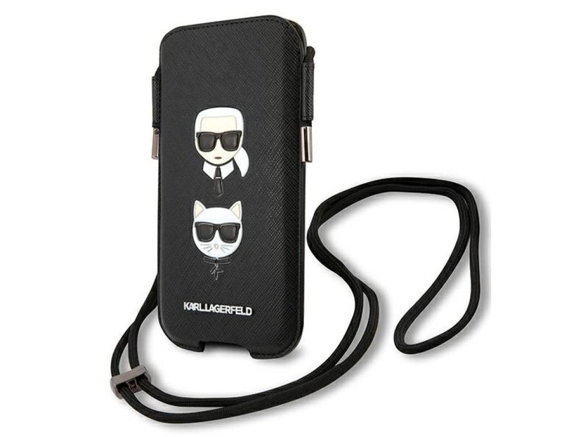 Bolso Karl Lagerfeld Saffiano Ikonik Karl&Choupette Head de 6,1 pulgadas - Negro