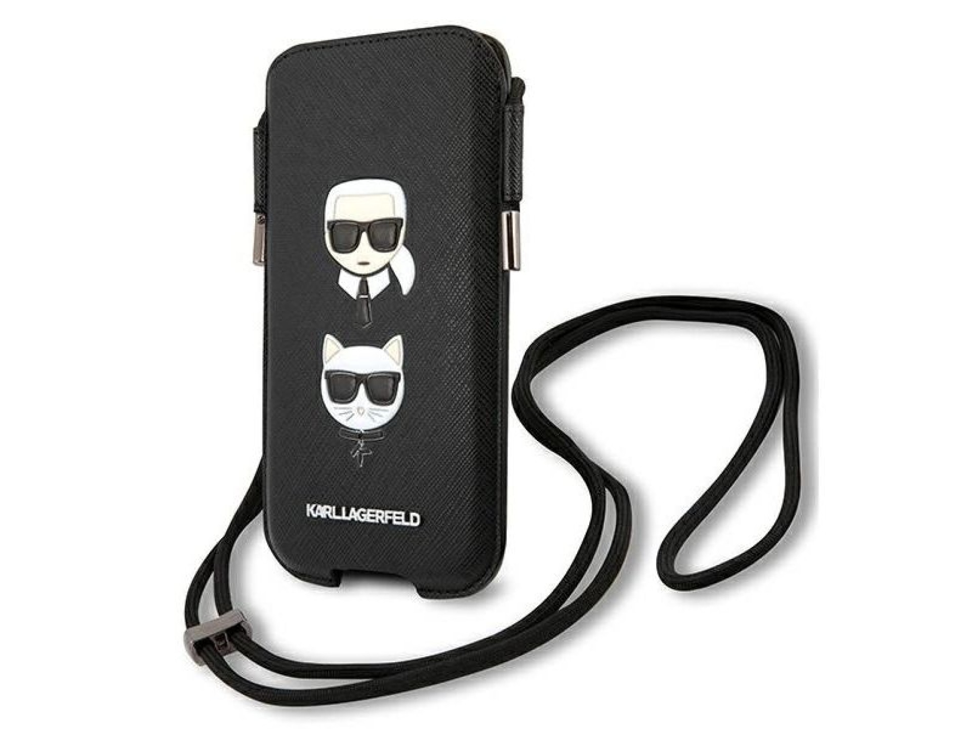 Bolso Karl Lagerfeld Saffiano Ikonik Karl&Choupette Head de 6,1 pulgadas - Negro