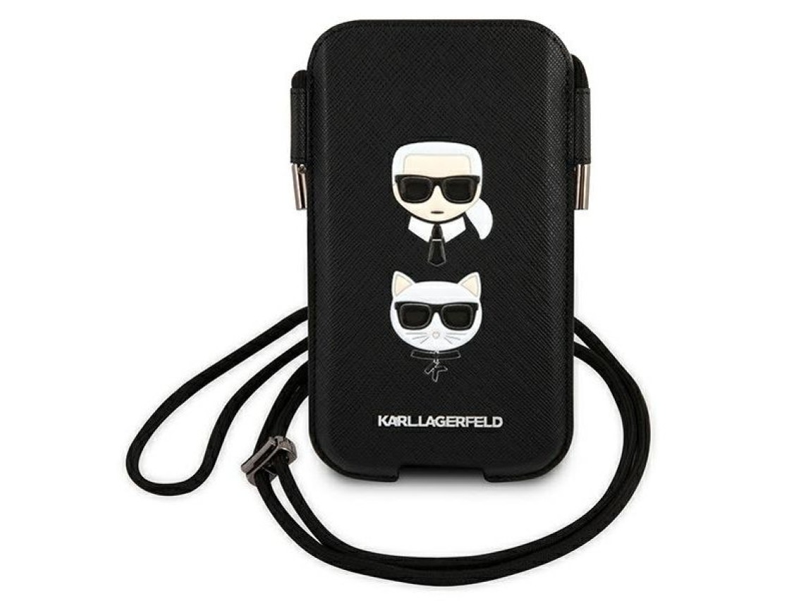 Bolso Karl Lagerfeld Saffiano Ikonik Karl&Choupette Head de 6,1 pulgadas - Negro