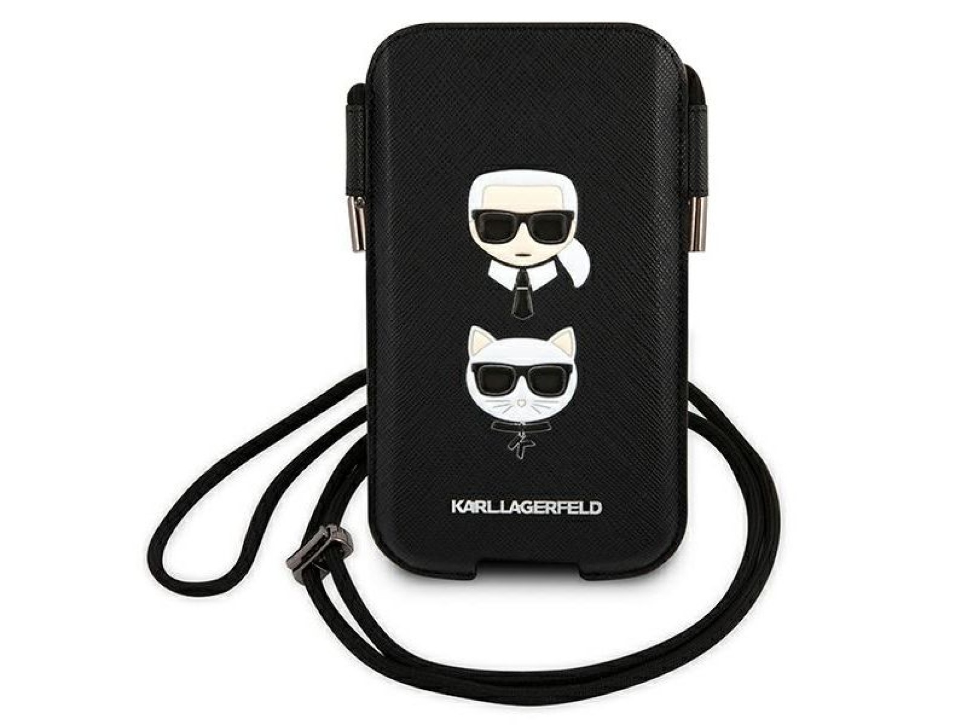 Karl Lagerfeld Saffiano Ikonik Karl&Choupette Head 6.7'' Bag - Black