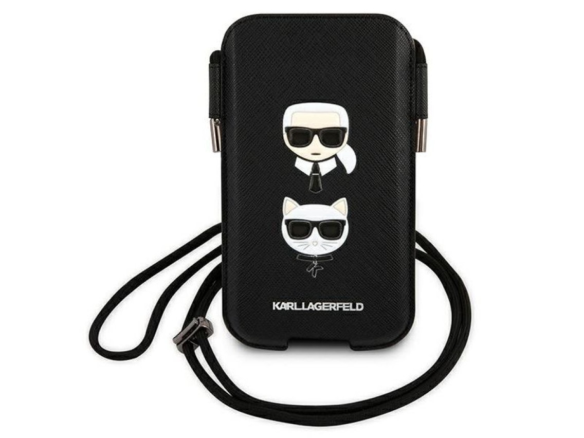 Karl Lagerfeld Saffiano Ikonik Karl&Choupette Head 6.7'' Bag - Black