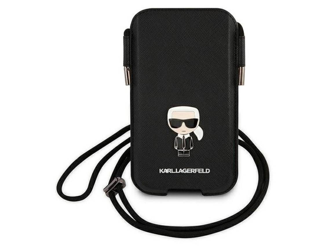 Bolsa Karl Lagerfeld Saffiano Ikonik Karl 6.7'' - preta
