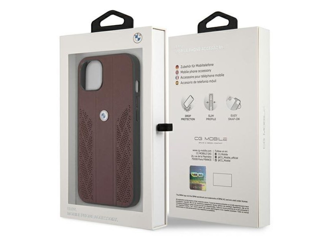 Capa BMW em couro perfurado com curvatura para iPhone 13 mini - Vermelha