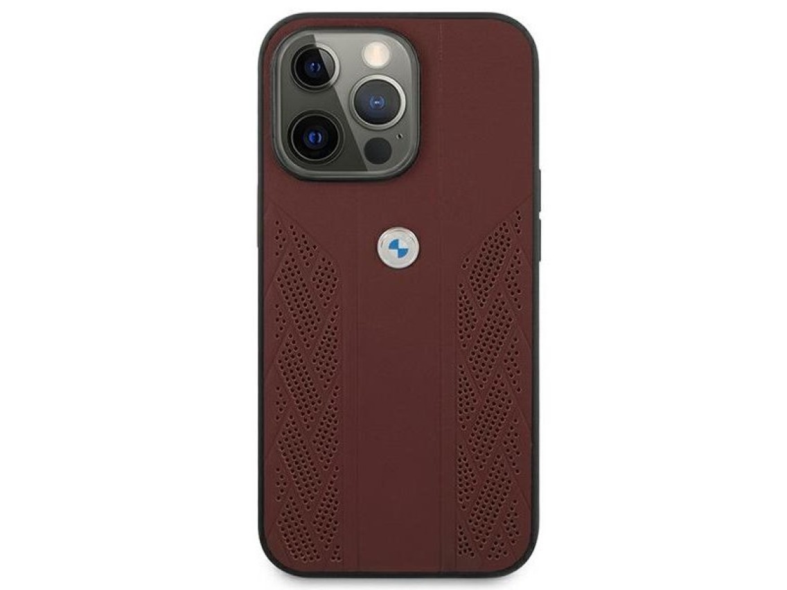 Capa BMW em couro perfurado com curvatura para iPhone 13 Pro / iPhone 13 - Vermelha