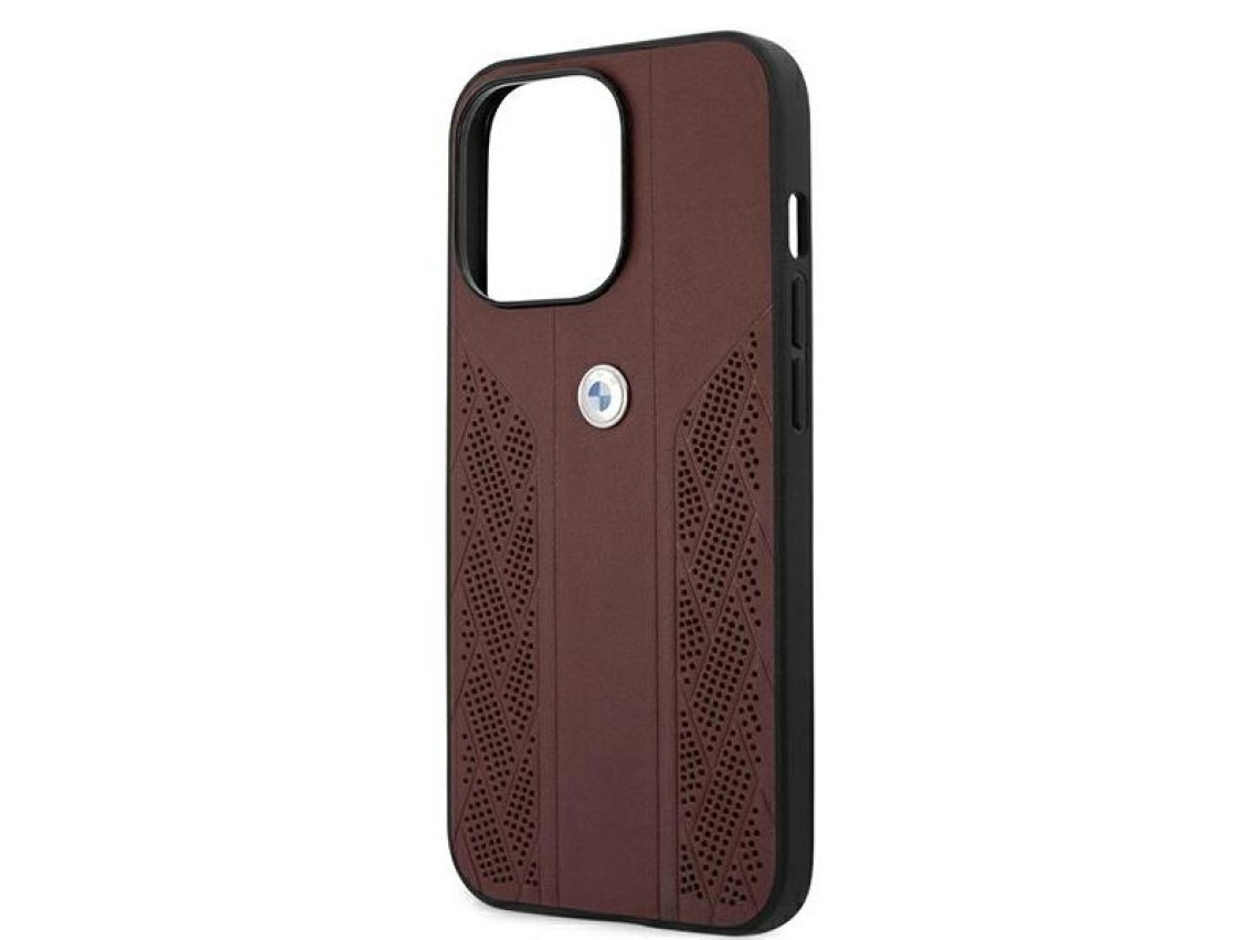 Capa BMW em couro perfurado com curvatura para iPhone 13 Pro / iPhone 13 - Vermelha