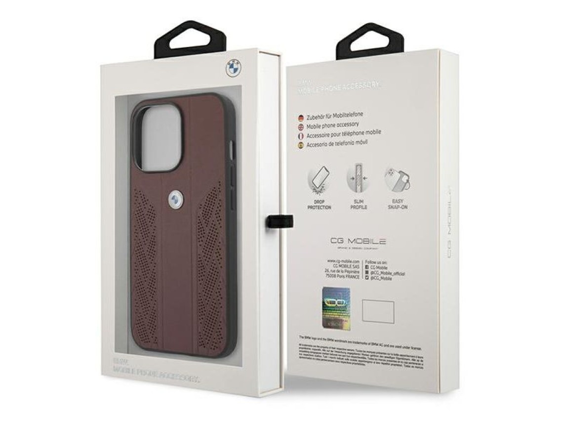 Capa BMW em couro perfurado com curvatura para iPhone 13 Pro / iPhone 13 - Vermelha