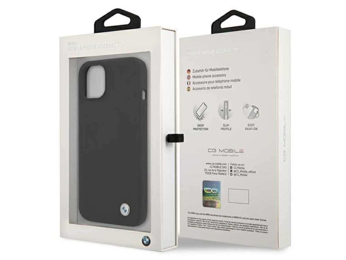 Capa de silicone BMW Signature para iPhone 13 mini - Preta