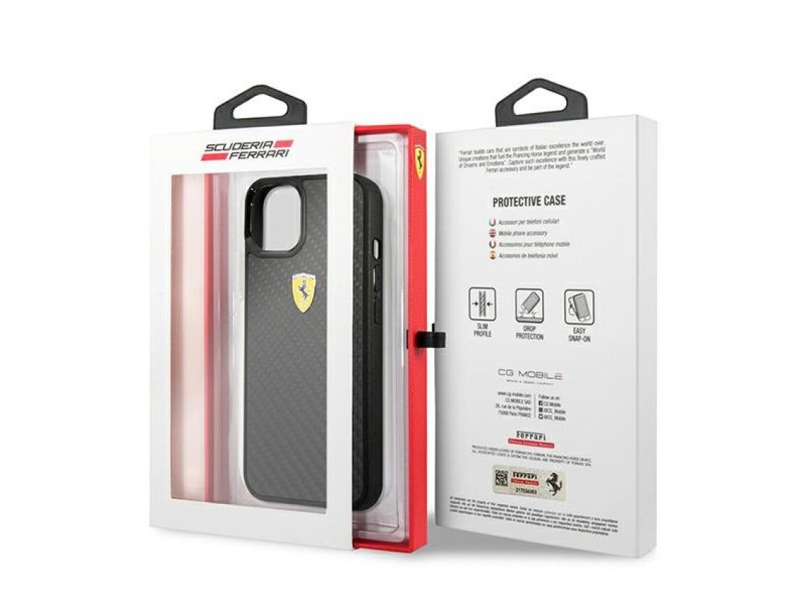 Ferrari FEHCP13SFCABK iPhone 13 mini 5.4" negro/negro carcasa rígida On Track Real Carbon