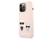 Capa de silicone Karl Lagerfeld Karl&Choupette para iPhone 13 Pro / iPhone 13 - Rosa Claro