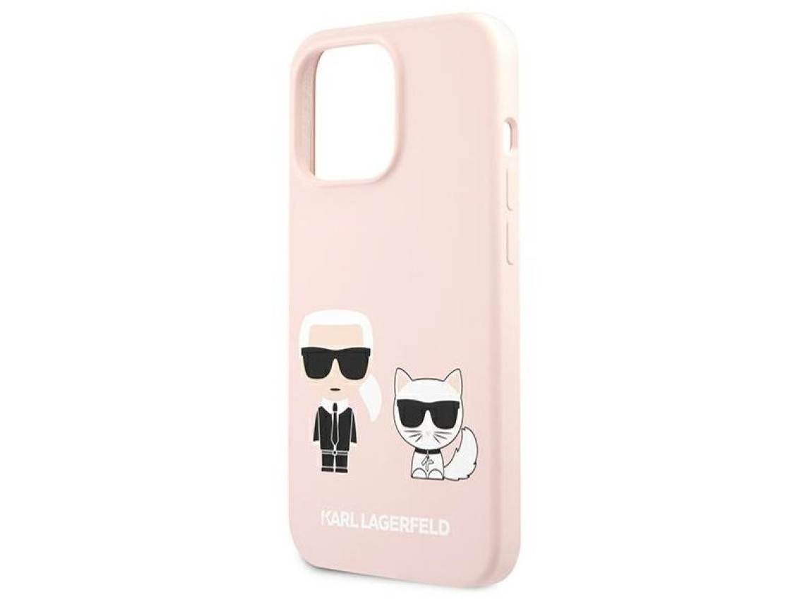Capa de silicone Karl Lagerfeld Karl&Choupette para iPhone 13 Pro / iPhone 13 - Rosa Claro