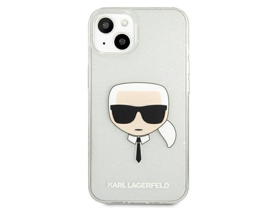 Capa Karl Lagerfeld Glitter Karl's Head para iPhone 13 mini - prata
