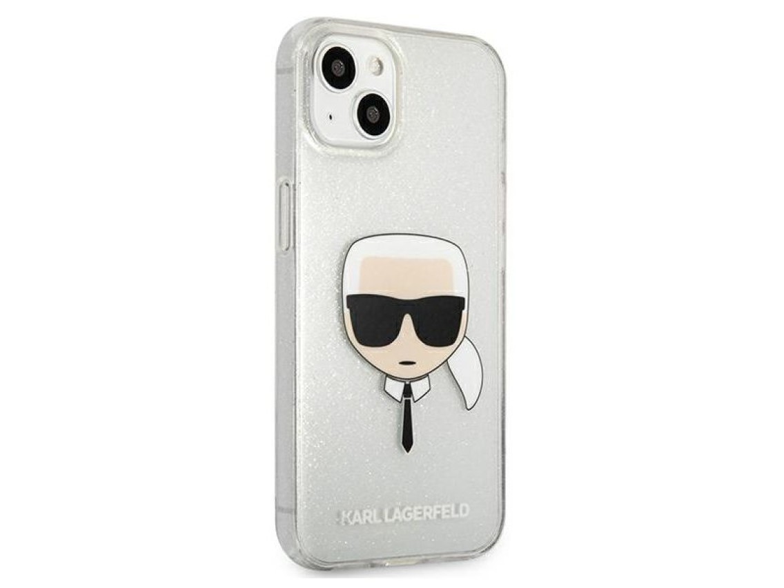 Capa Karl Lagerfeld Glitter Karl's Head para iPhone 13 mini - prata