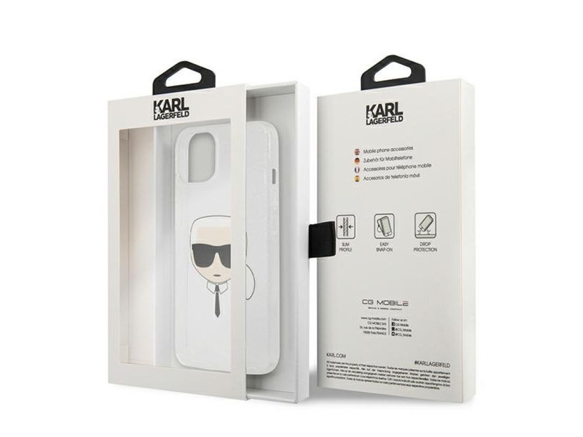Capa Karl Lagerfeld Glitter Karl's Head para iPhone 13 mini - prata