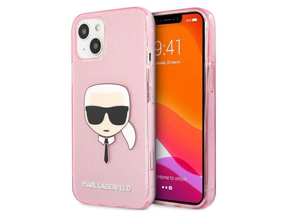 Karl Lagerfeld Glitter Karl's Head Case for iPhone 13 mini - Pink