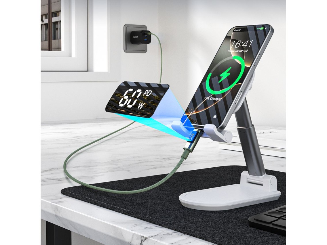 Choetech XCC-1068 PD 60W USB-C - Cabo USB-C com Display de 1,2 m - Verde
