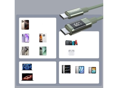 Choetech XCC-1068 PD 60W USB-C - Cable USB-C con pantalla de 1,2 m - Verde