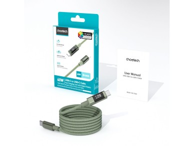 Choetech XCC-1068 PD 60W USB-C - Cable USB-C con pantalla de 1,2 m - Verde