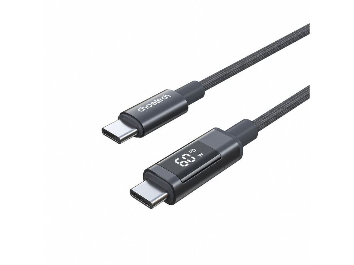 Choetech XCC-1068 PD 60W USB-C - Cable USB-C con pantalla de 1,2 m - Negro