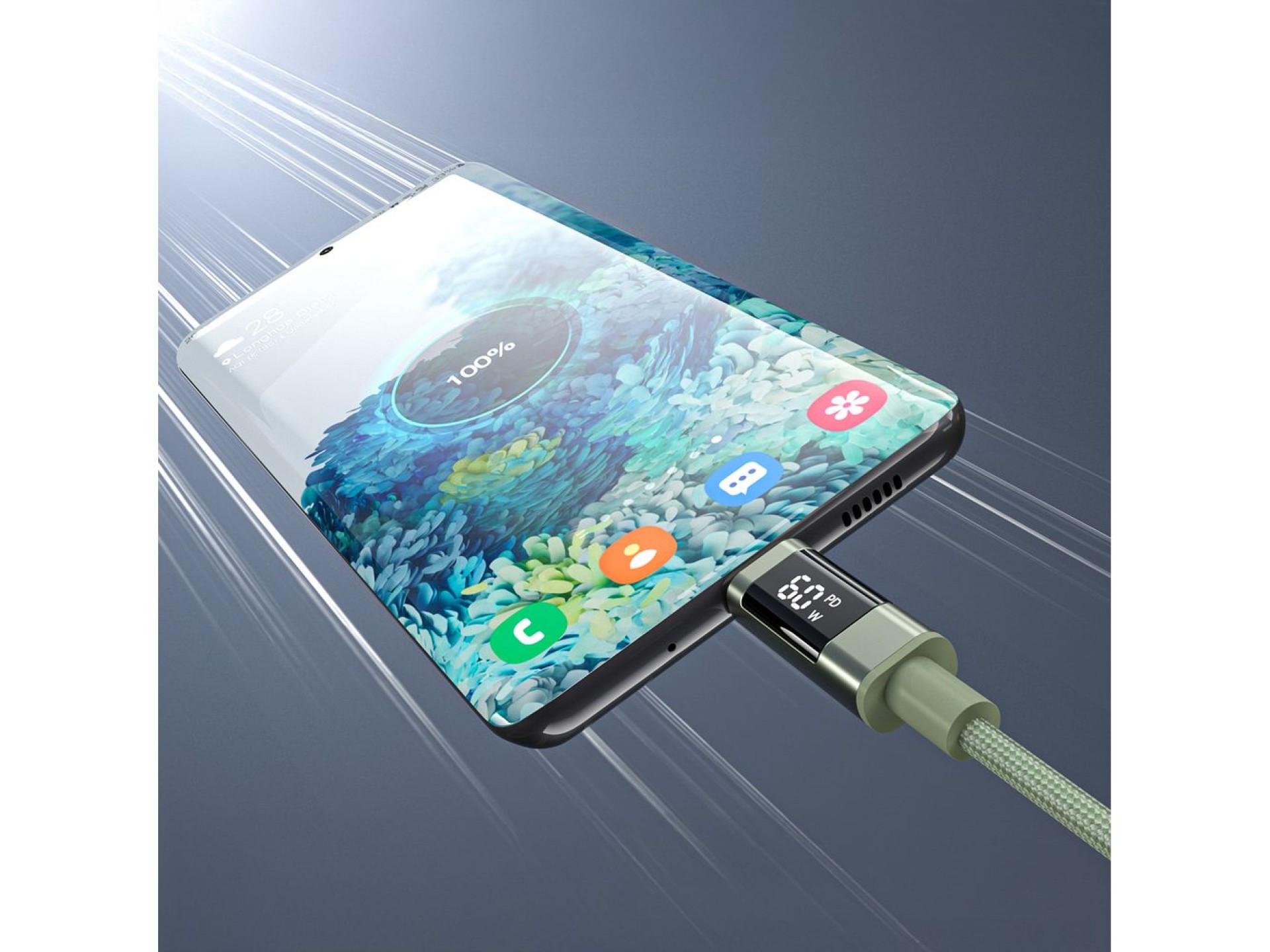 Choetech XCC-1068 PD 60W USB-C - Cabo USB-C com Display de 1,2 m - Verde