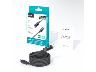 Choetech XCC-1068 PD 60W USB-C - USB-C Cable with Display 1.2 m - Black Choetech XCC-1068 PD 60W USB-C - USB-C Cable with Display 1.2 m - Black