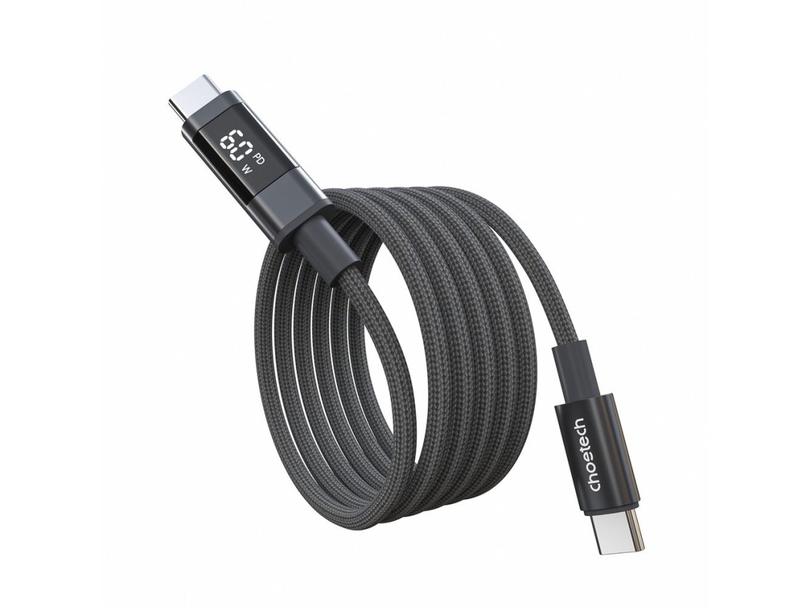 Choetech XCC-1068 PD 60W USB-C - Cable USB-C con pantalla de 1,2 m - Negro