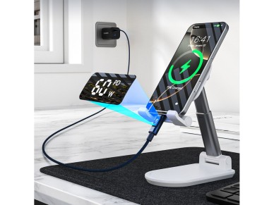 Choetech XCC-1068 PD 60W USB-C - USB-C Cable with Display 1.2 m - Blue Choetech XCC-1068 PD 60W USB-C - USB-C Cable with Display 1.2 m - Blue
