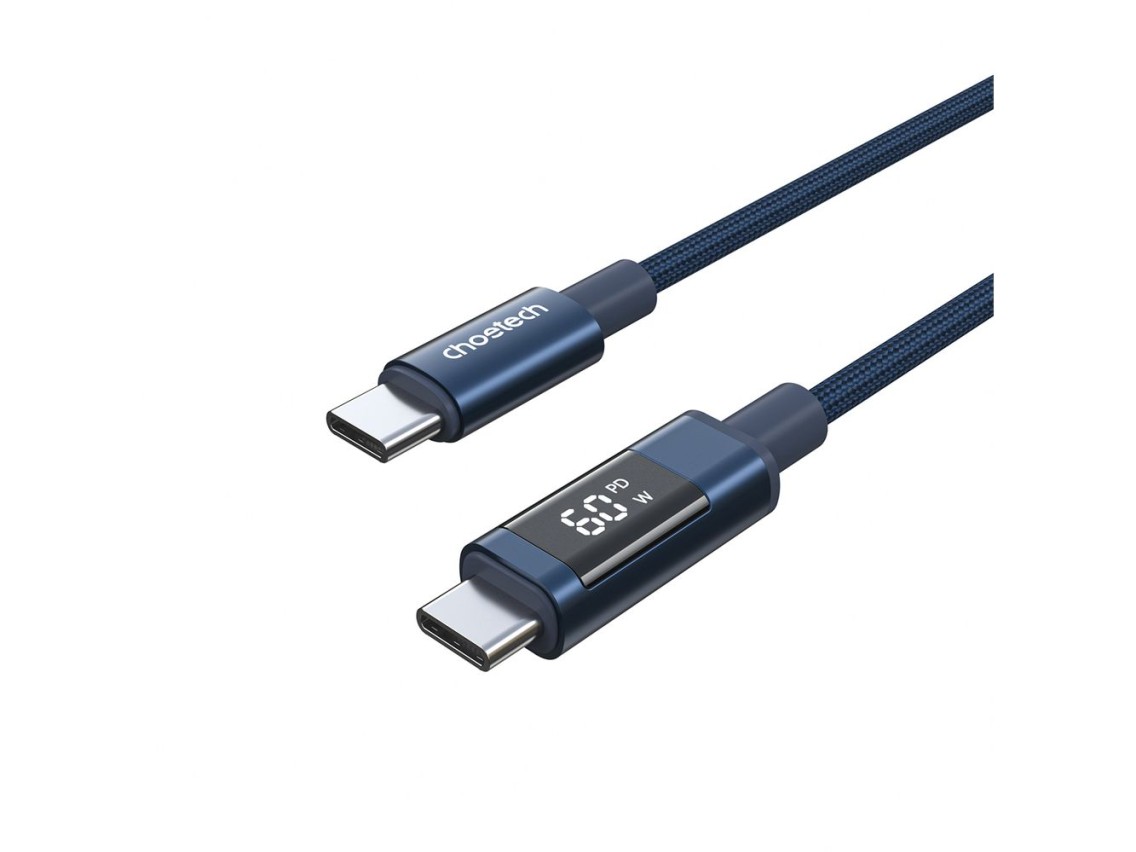 Choetech XCC-1068 PD 60W USB-C - USB-C Cable with Display 1.2 m - Blue
